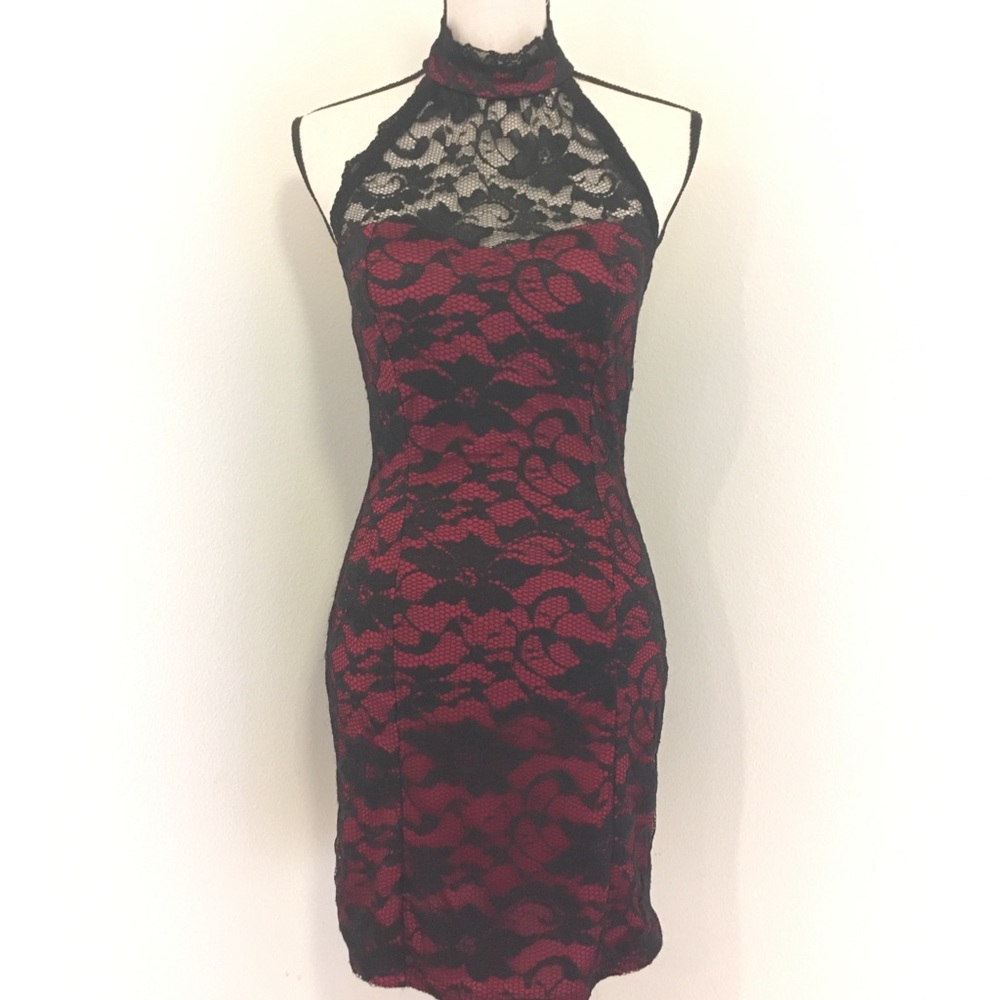 Red and Black Lace Dress